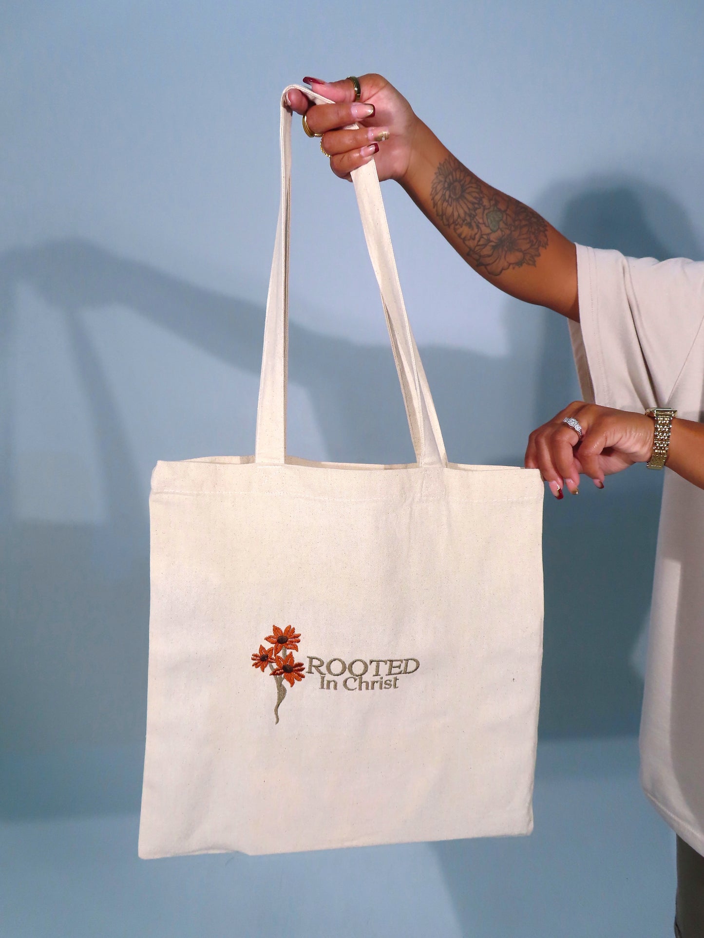 Rooted In Christ Embroidered Tote Bag